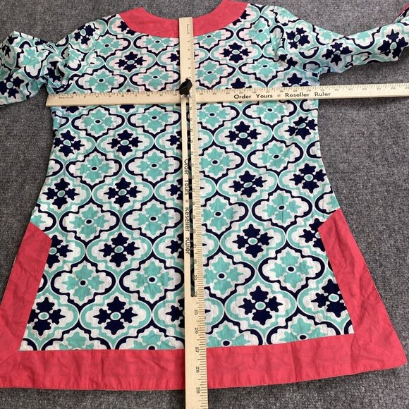 Simply Southern Tunic Medium Cover Up Aqua Pink Geometric 3/4 Sleeve Beach‎ Top - Picture 8 of 11